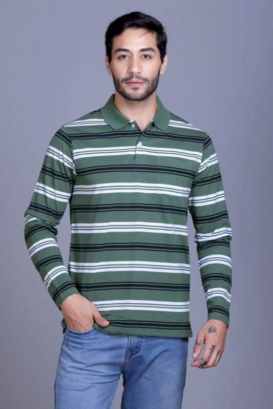 Full sleeves stripes polo for men with pocket (231S)